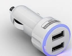 Testapower Car Charger - Dual USB-A, Fast Charge, 2 Amp, 12-24 Volt, Blue Halo, White