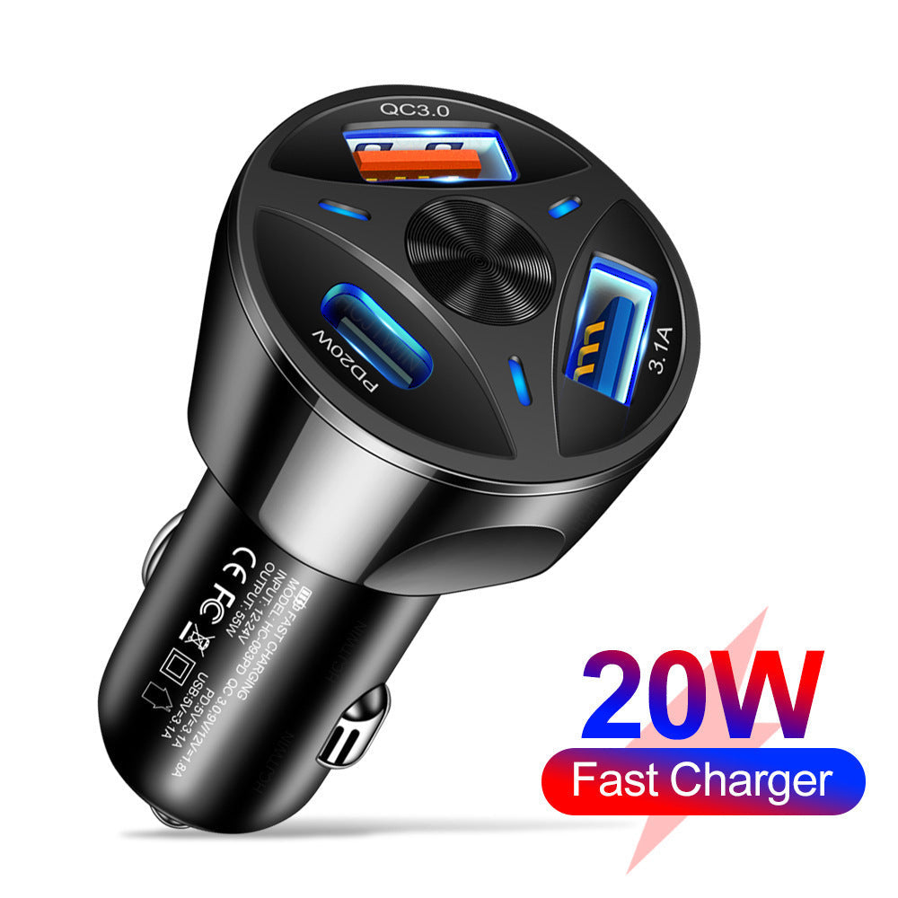 Testapower Car Charger 3 Port USB-C USB-A x2 Fast Charge PD 20W