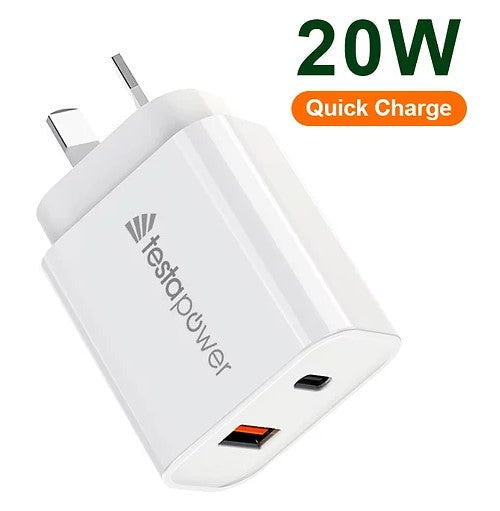 TestaPower PD Wall Plug - 1x Type-C 1x USB-A