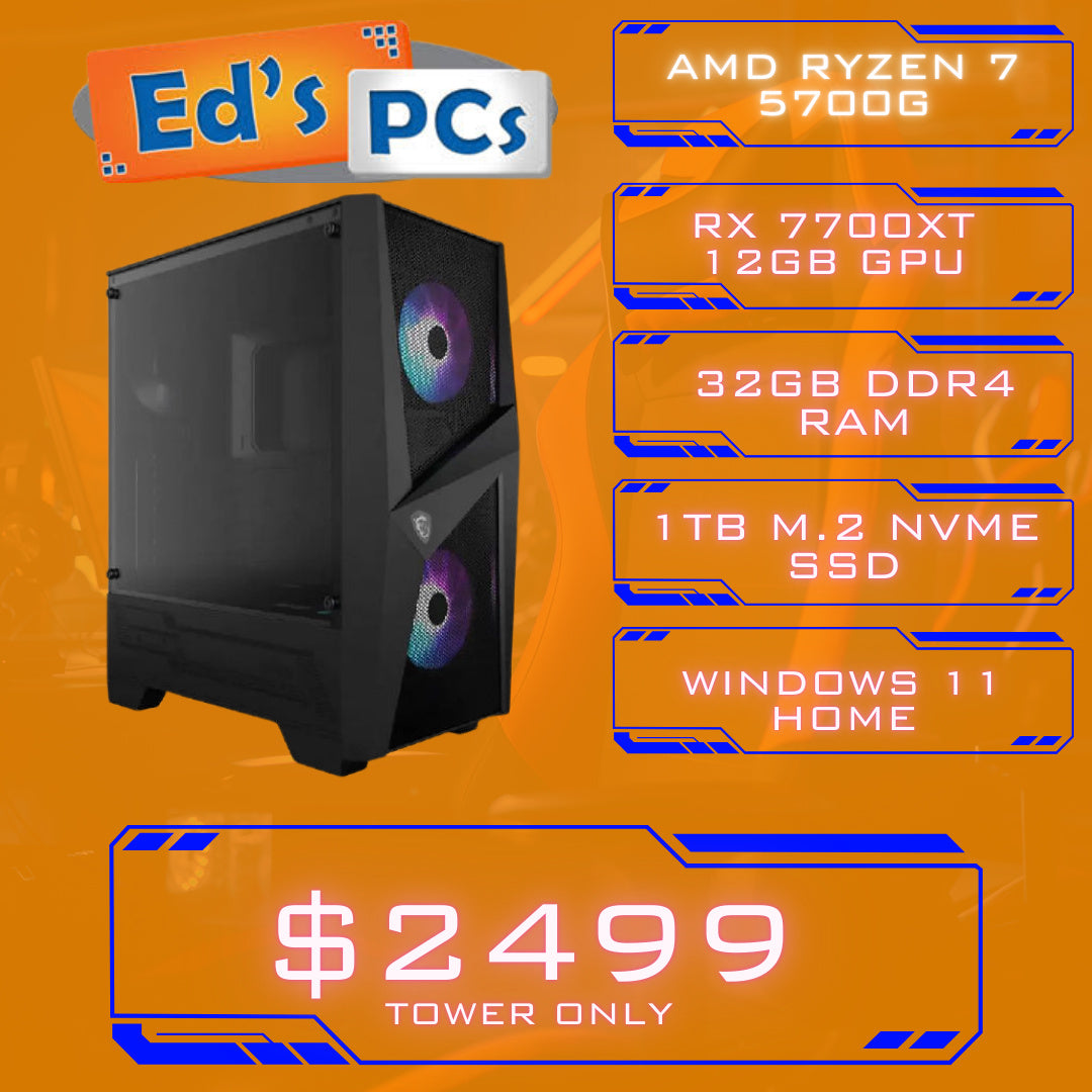 Pre-Built Gaming PC R7 5700G 32GB RAM RX 7700X 1TB