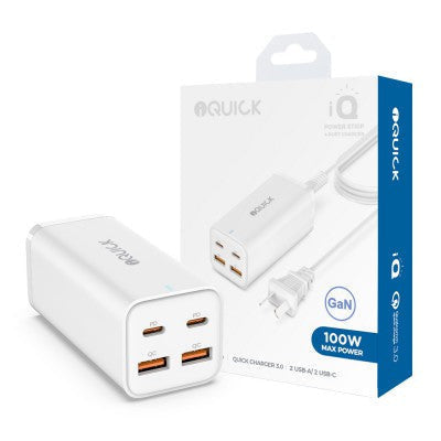 iQuick 100W 2*USB-A 2*USB-C 4-Port Charger Power Strip-White