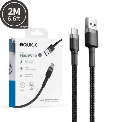 iQuick Braided USB-C to USB-A Fast Charging Cable 2M