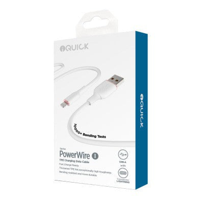 iQuick PowerWire 1 Series TPE Charging Date Cable USB to iP 1m - White